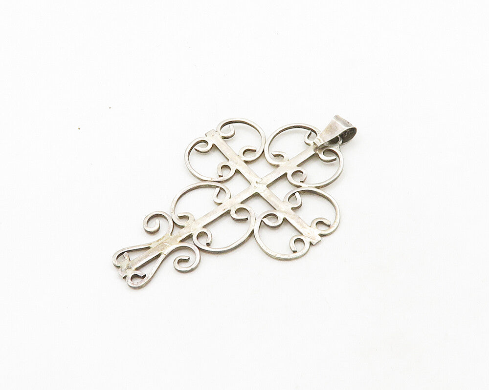 MEXICO 925 Silver  Vintage Pretzel Swirl Religious Cross Pendant  PT15616