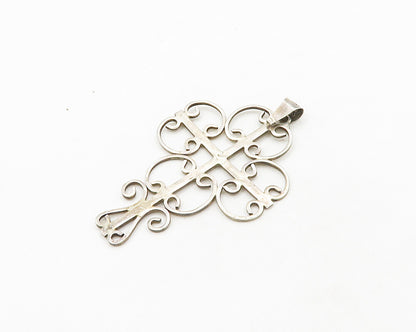 MEXICO 925 Silver  Vintage Pretzel Swirl Religious Cross Pendant  PT15616