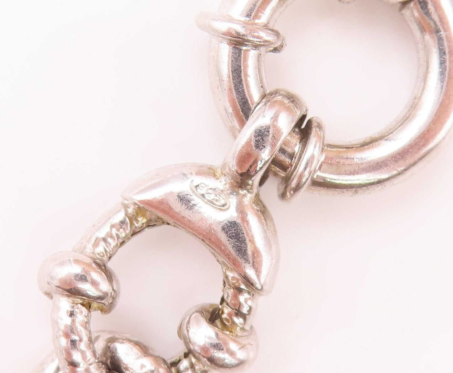925 Sterling Silver Vintage Necklace Carved Beaded Rope Rings Linked  NE4269