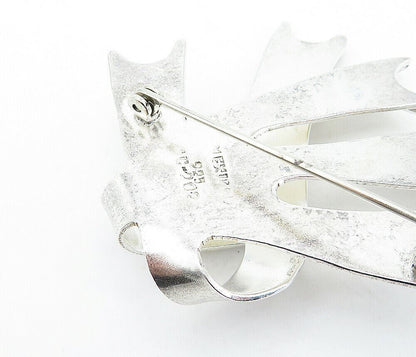 MEXICO 925 Sterling Silver  Vintage Shiny Ribbons Motif Brooch Pin  BP1178