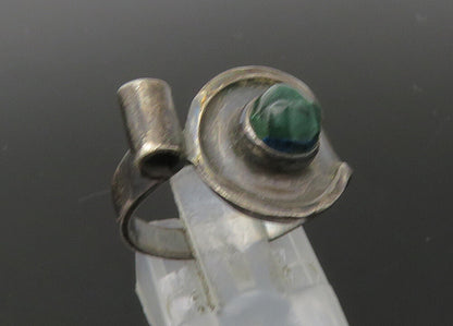 EUROPEAN 925 Silver  Vintage Green Jasper Dark Tone Band Ring Sz 8  RG22686