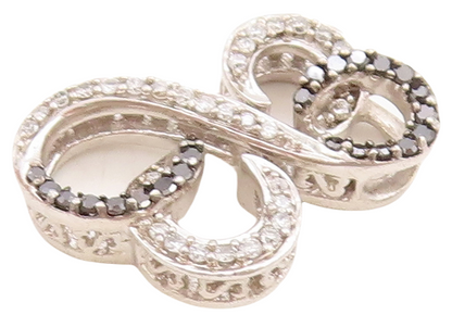 925 Sterling Silver Vintage Pendant Real Diamonds Infinity Hearts  PT23845