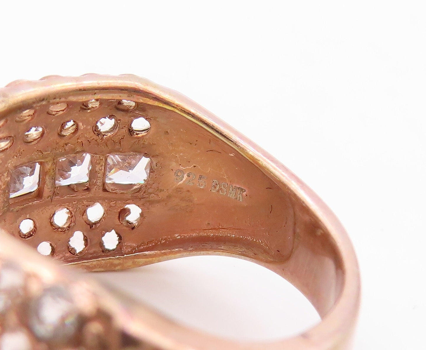925 Sterling Silver Vintage Ring Rose Gold Plated CZ & Morganite Sz 7.5  RG30863