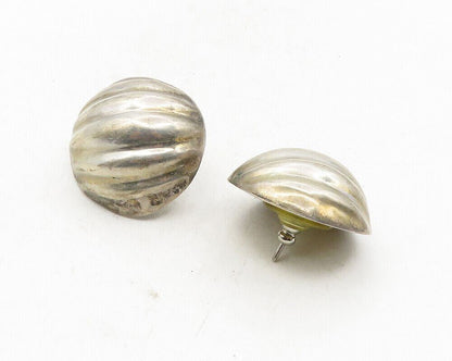 MEXICO 925 Sterling Silver  Vintage Round Fluted Dome Drop Earrings  EG5065