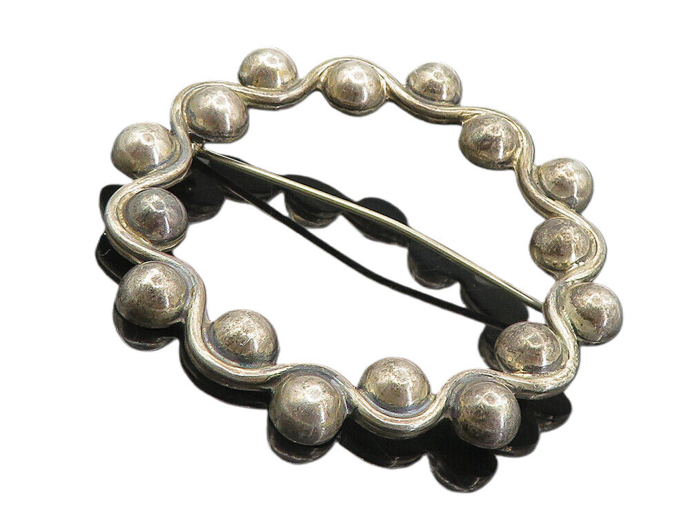 MEXICO 925 Sterling Silver  Vintage Dark Tone Swirl Domes Brooch Pin  BP3159