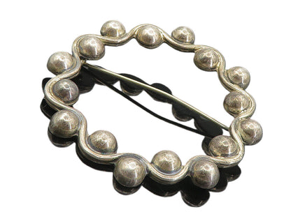 MEXICO 925 Sterling Silver  Vintage Dark Tone Swirl Domes Brooch Pin  BP3159