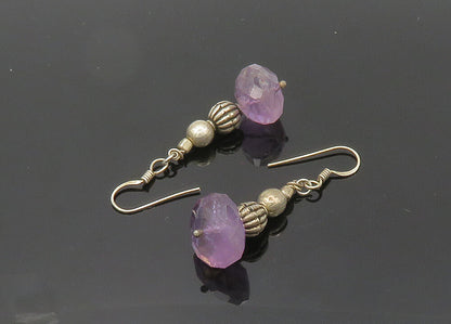 925 Sterling Silver  Vintage Faceted Amethyst Beaded Dangle Earrings  EG10013