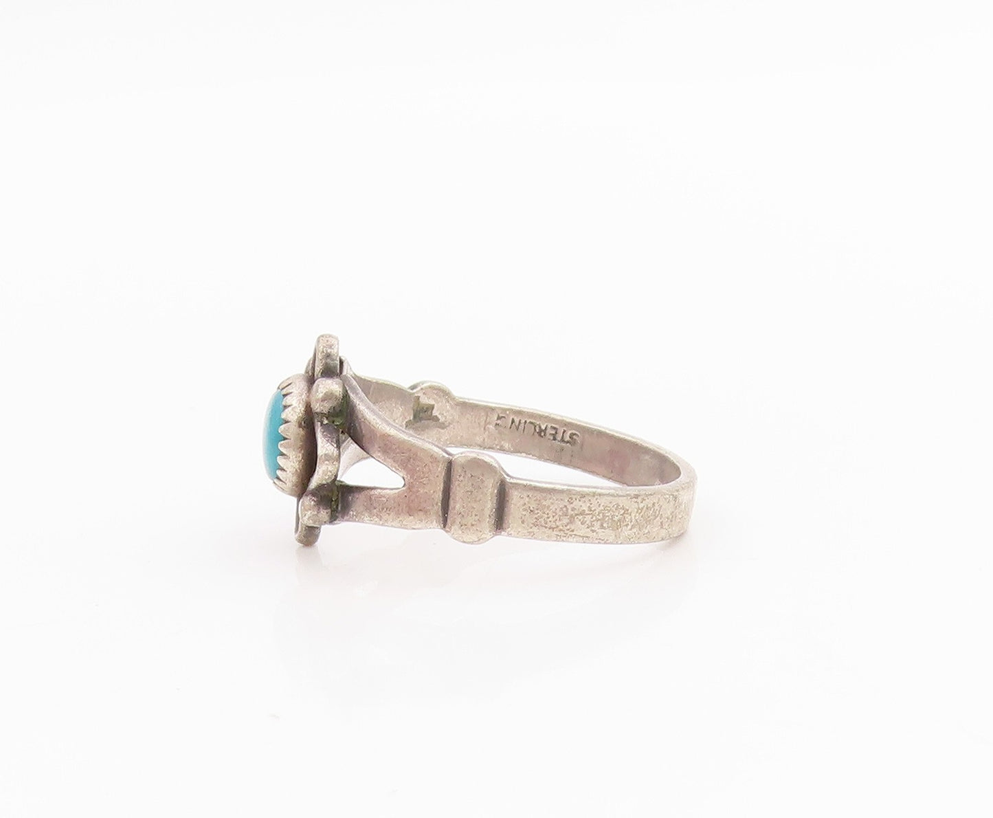 925 Sterling Silver Vintage Ring POST BELL Turquoise Floral Band  Sz 6  RG33816