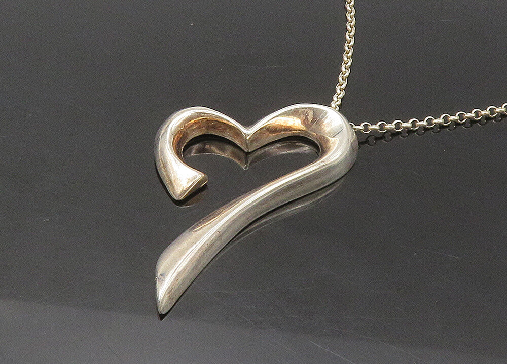 925 Sterling Silver  Vintage Shiny Open Love Heart Chain Necklace  NE3617