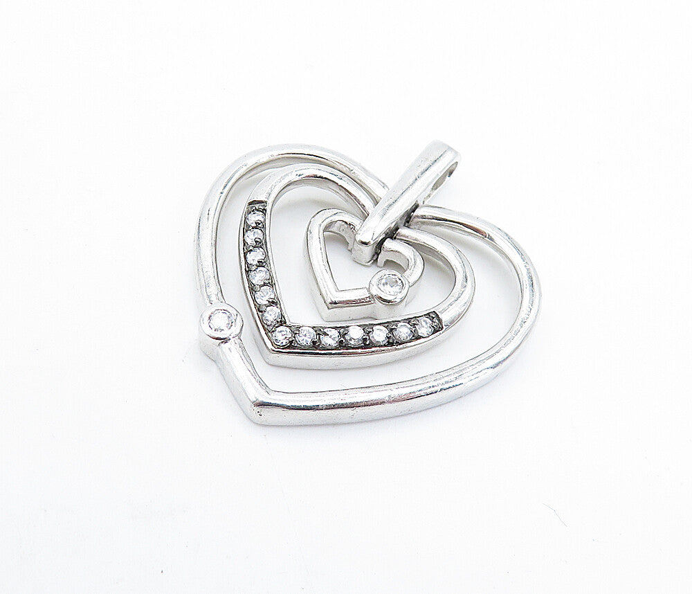 925 Sterling Silver  Shiny Topaz Open Graduated Love Hearts Pendant  PT4748