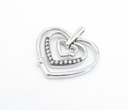 925 Sterling Silver  Shiny Topaz Open Graduated Love Hearts Pendant  PT4748