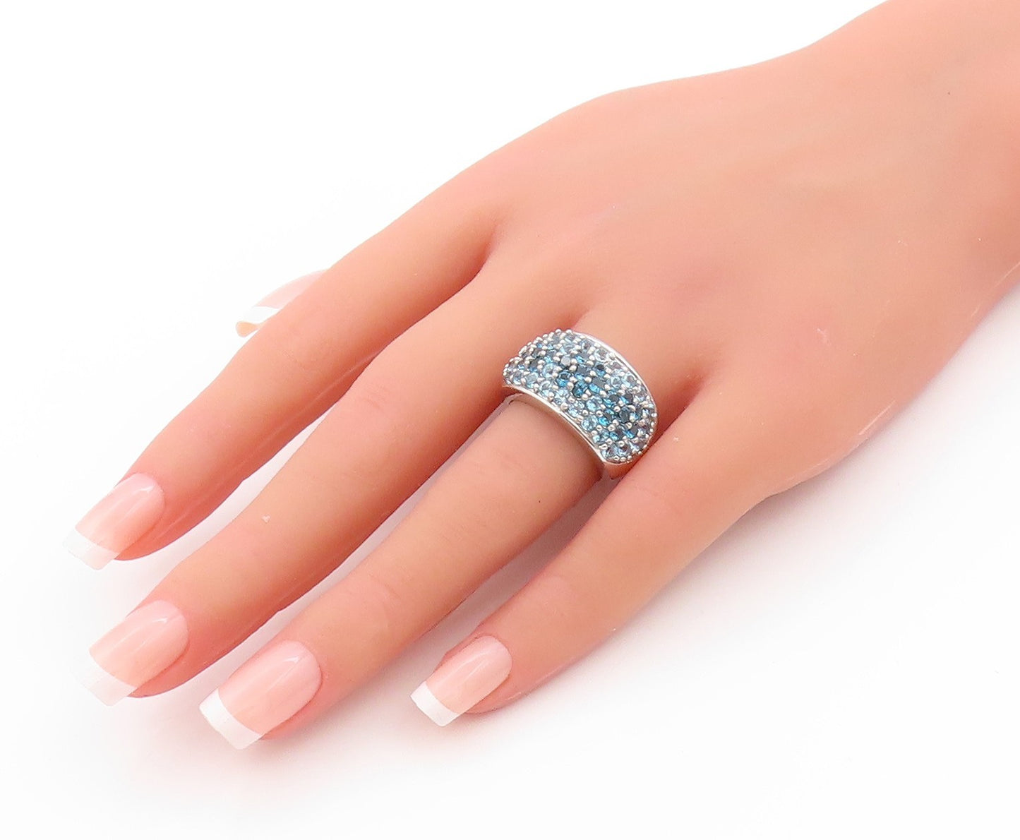 925 Sterling Silver Vintage Ring 2 Tone Blue Round CZ Inlay  Sz 7  RG32844