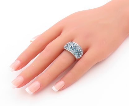 925 Sterling Silver Vintage Ring 2 Tone Blue Round CZ Inlay  Sz 7  RG32844