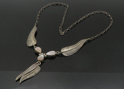 NAVAJO 925 Silver  Vintage Mother Of Pearl Floral Leaf Chain Necklace  NE3655