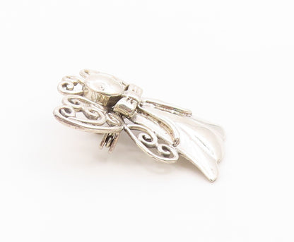 925 Sterling Silver  Vintage Shiny Swirl Wings Angel Motif Brooch Pin  BP5056