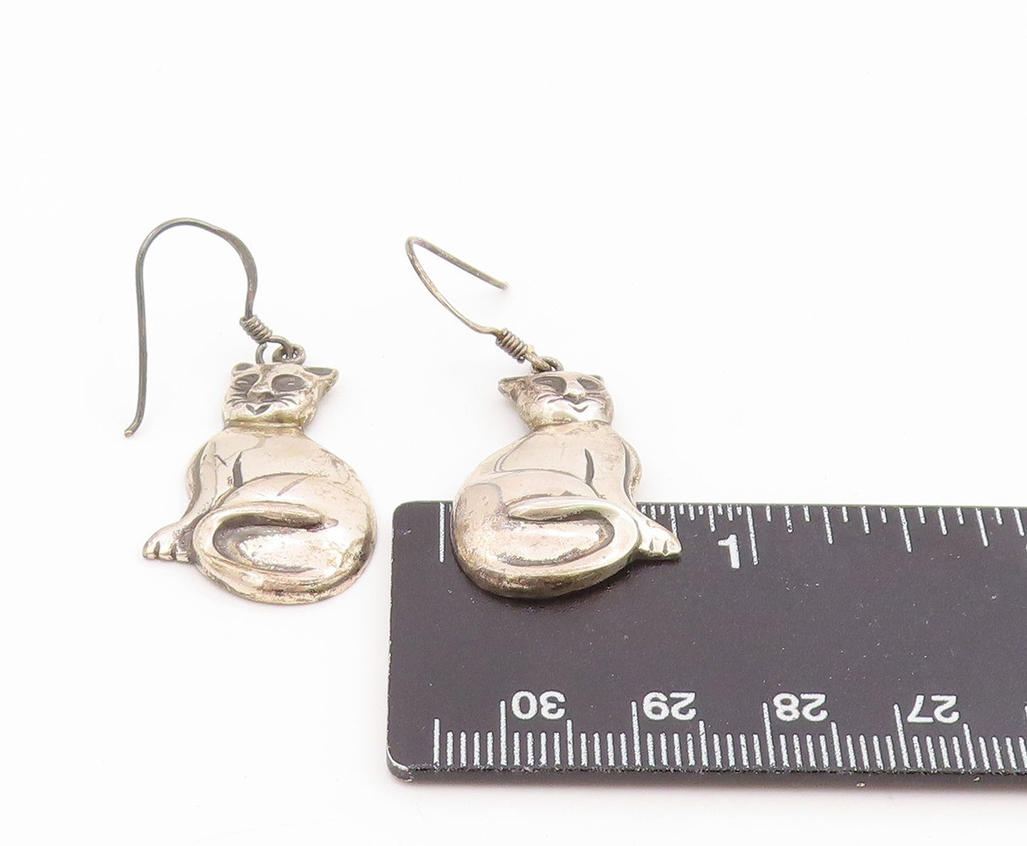 925 Sterling Silver Vintage Earrings BOMA Modernist Kitten Charm Dangle  EG14267