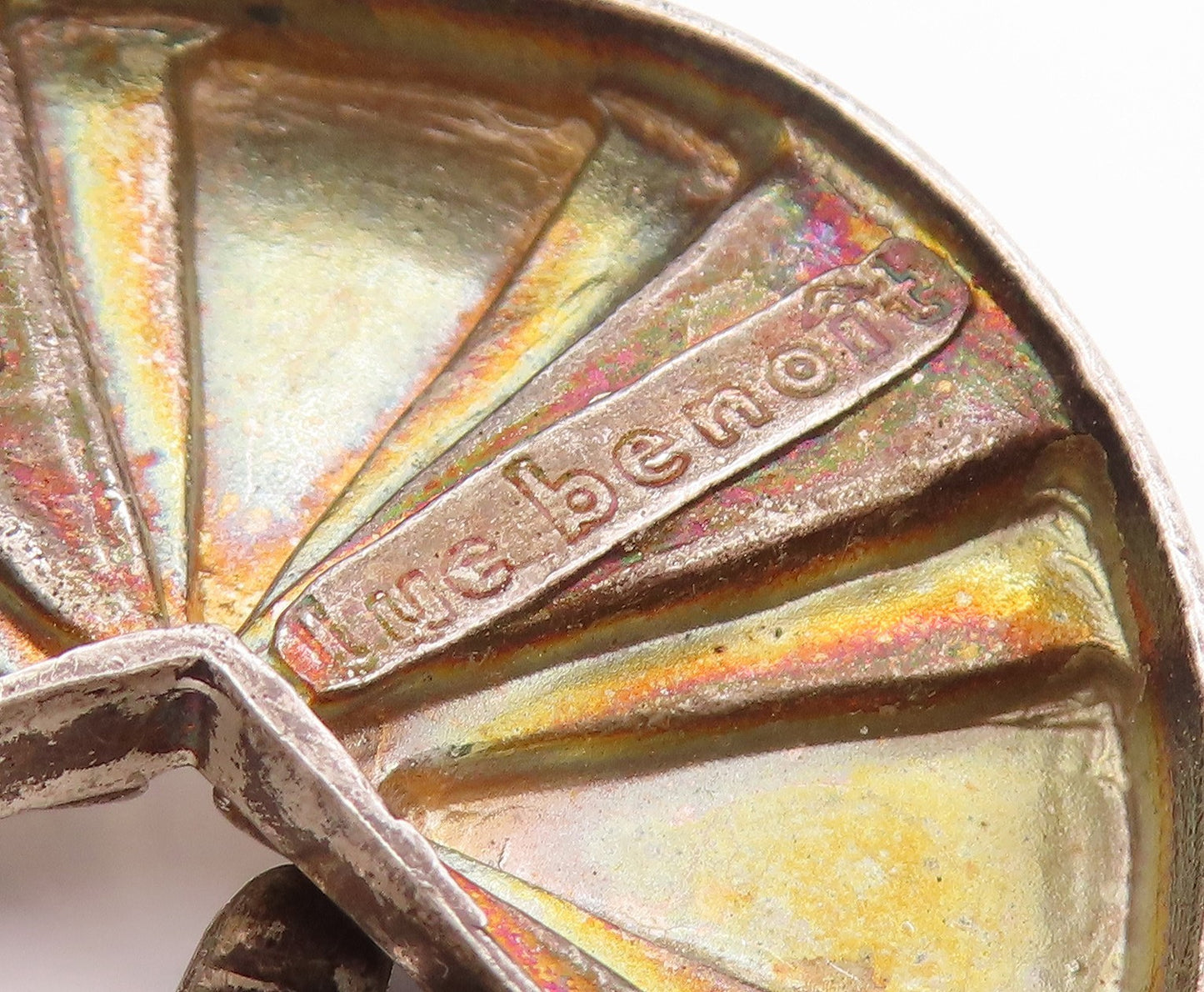 925 Sterling Silver Vintage Belt Buckle LUC BENOIT Geometric Fan Carved   TR4004
