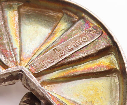 925 Sterling Silver Vintage Belt Buckle LUC BENOIT Geometric Fan Carved   TR4004