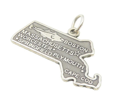 925 Sterling Silver Vintage Dark Tone Massachusetts State Map Pendant PT8937