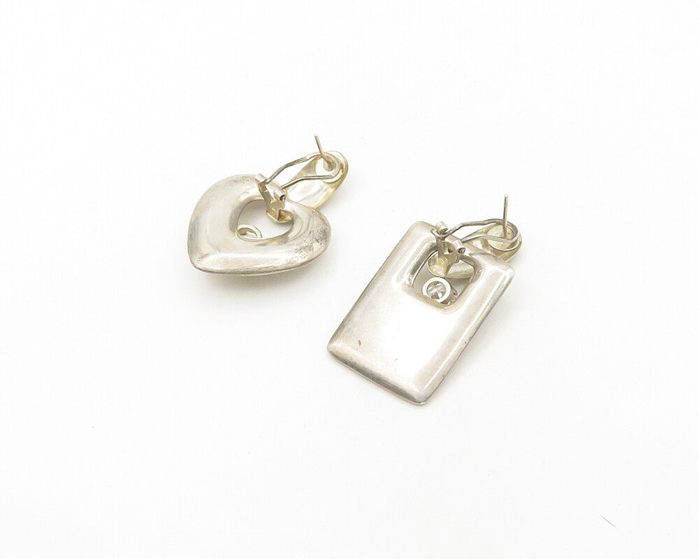 925 Silver  Vintage Cubic Zirconia Love Heart Square Dangle Earrings  EG9530