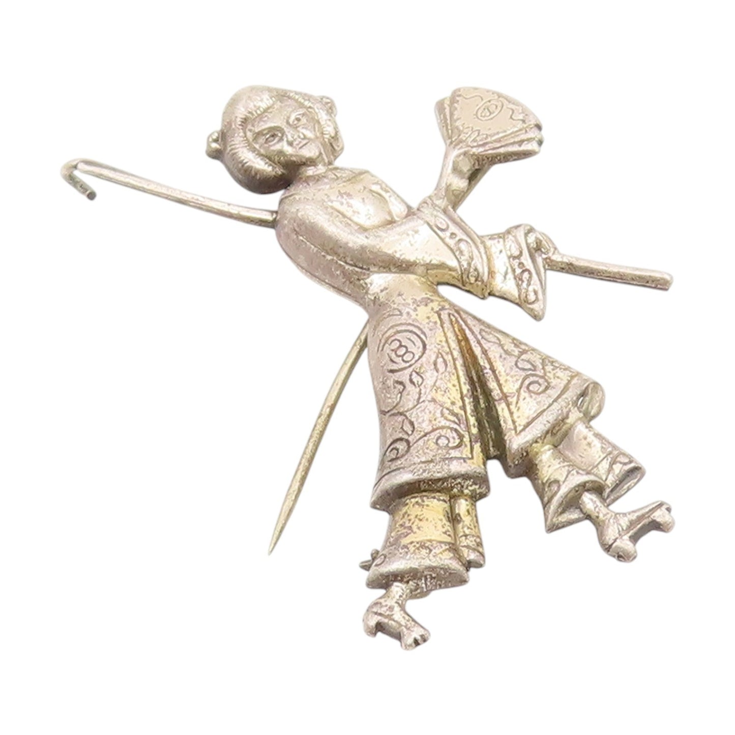 925 Sterling Silver Vintage Brooch LANG Lady Geisha With Fan & Lantern  BP12125