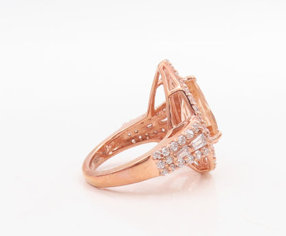925 Sterling Silver Vintage Ring Rose Gold Plated Morganite & CZ  Sz 6  RG30967