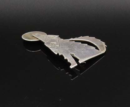 SOUTHWESTERN 925 Silver Vintage Two Tone Wolf & Full Moon Brooch Pin BP9995
