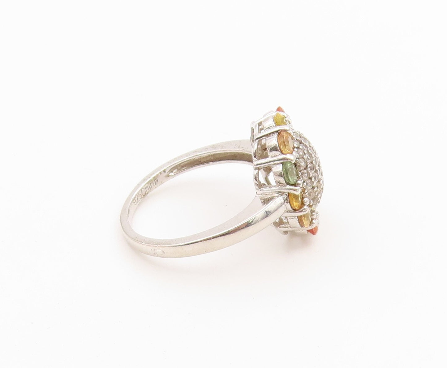 925 Sterling Silver Vintage Ring Multi Gemstone Floral Cluster  Sz 7  RG36629