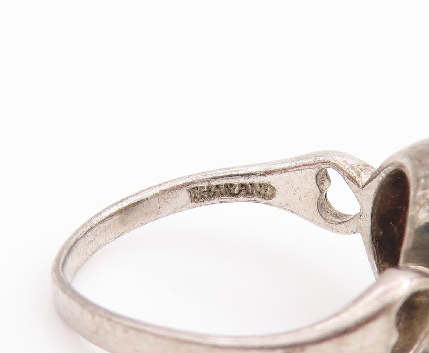 925 Sterling Silver Vintage Ring Tiger's Eye Love Hearts Cut Out  Sz 6  RG33794