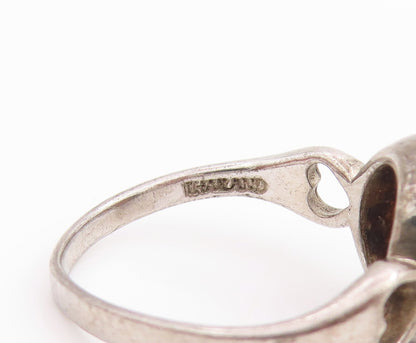 925 Sterling Silver Vintage Ring Tiger's Eye Love Hearts Cut Out  Sz 6  RG33794