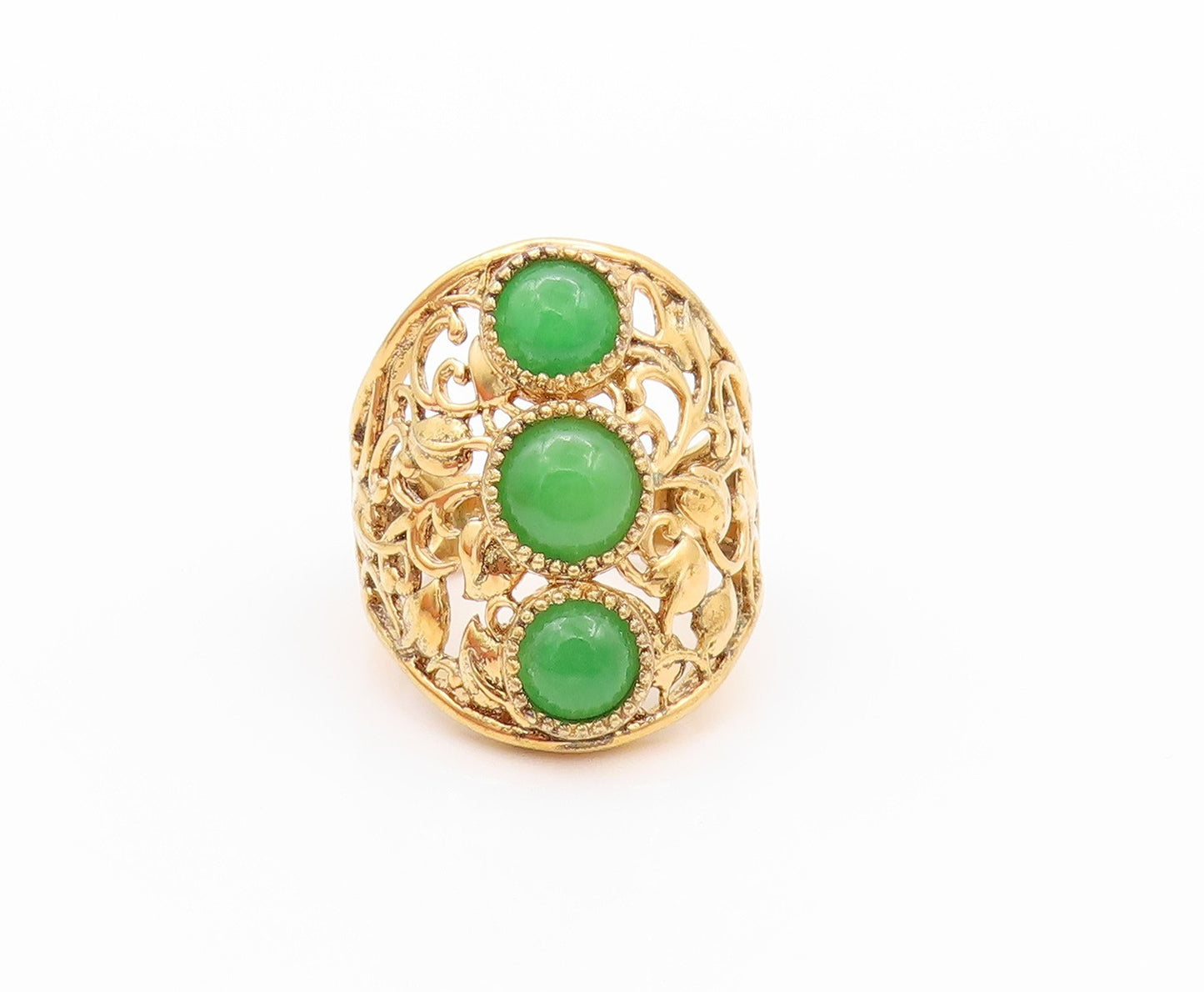 925 Sterling Silver Vintage Ring Gold Plated Floral Cut Gemstones  Sz 7  RG32460
