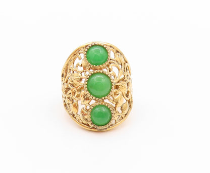 925 Sterling Silver Vintage Ring Gold Plated Floral Cut Gemstones  Sz 7  RG32460
