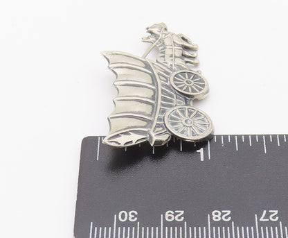 925 Sterling Silver Vintage Brooch Pin Carved Royal War Horse Drawn Cart BP10657