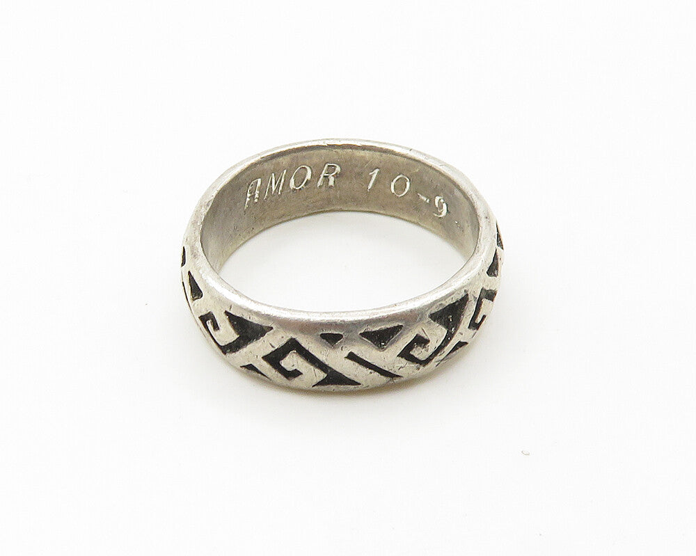 PETER STONE 925 Silver  Vintage Cutout Pattern Shiny Band Ring Sz 7.25 RG18441