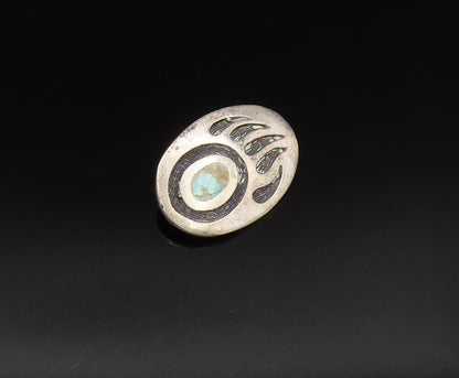 SOUTHWESTERN 925 Silver Vintage Inlaid Turquoise Bear Paw Brooch Pin BP9753