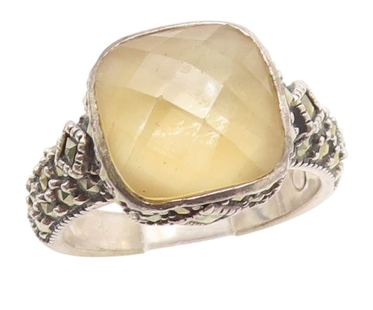 925 Sterling Silver Vintage Ring JUDITH JACK Citrine & Marcasite  Sz 6  RG35257