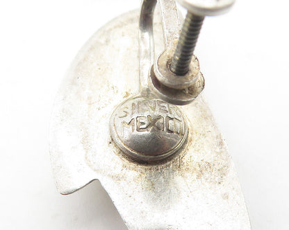 MEXICO 925 Silver  Vintage Shiny Modernist Non Pierce Screw Earrings  EG5946