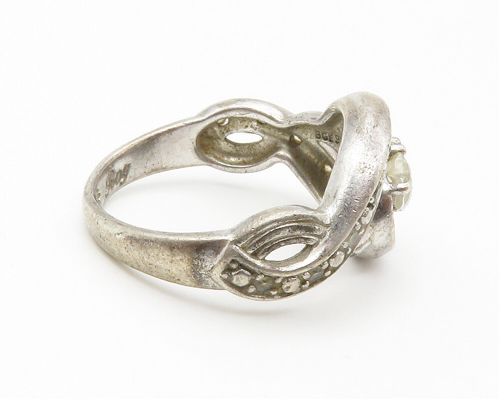 925 Sterling Silver  Vintage Topaz Love Hearts Swirl Band Ring Sz 7  RG14544