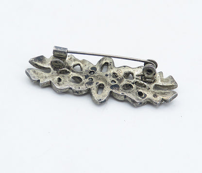 925 Sterling Silver  Vintage Hematite Dark Tone Floral Brooch Pin  BP2875