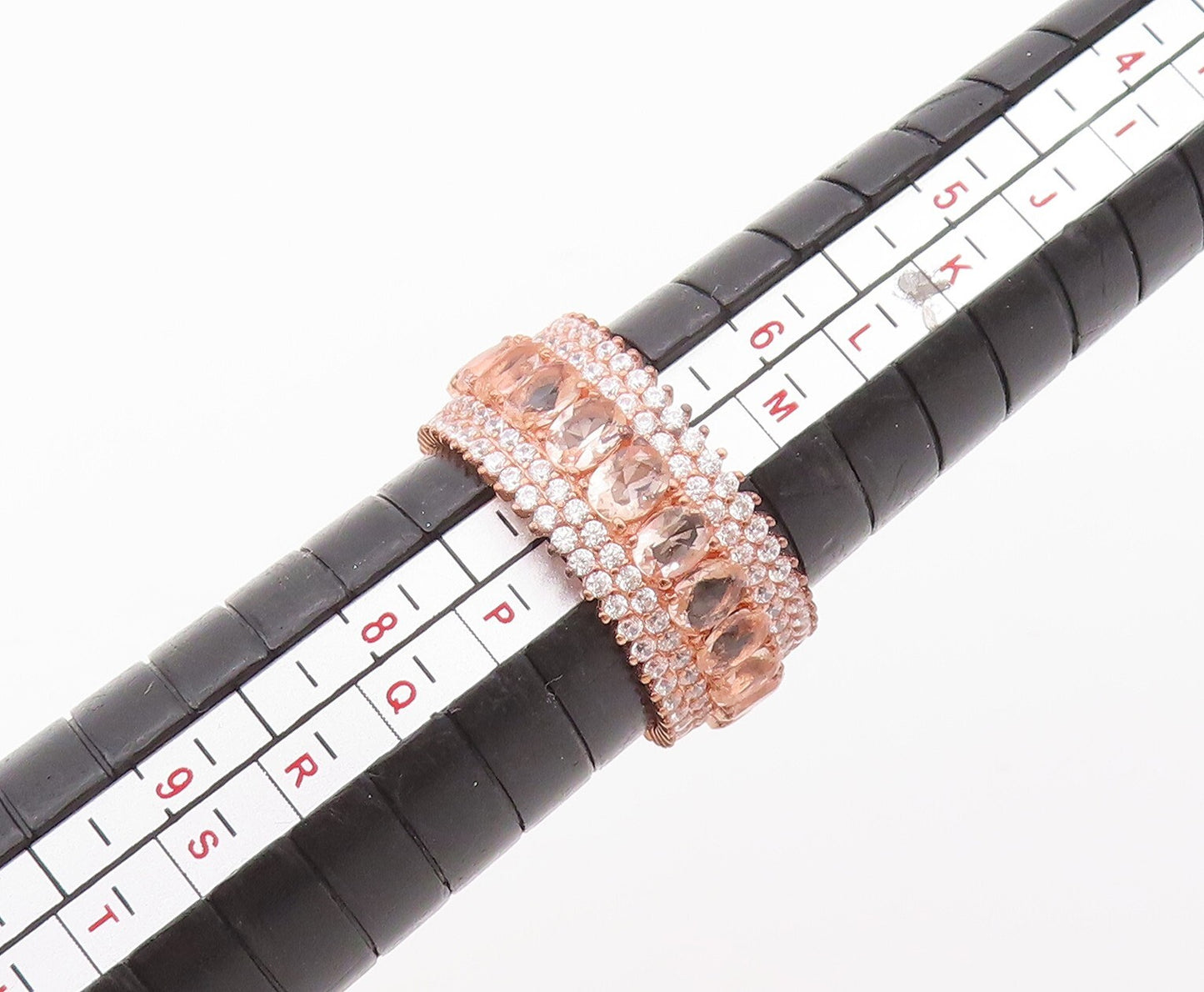 925 Sterling Silver Vintage Ring Rose Gold Plated Morganite & CZ  Sz 7  RG30431