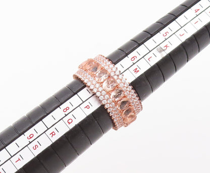 925 Sterling Silver Vintage Ring Rose Gold Plated Morganite & CZ  Sz 7  RG30431