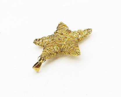 925 Sterling Silver  Vintage Gold Plated Wire Wrapped Star Pendant  PT14729