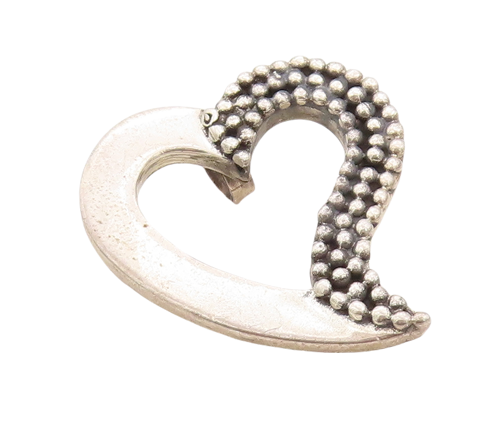 925 Sterling Silver Vintage Brooch Pin Bead Carved Cutout Love Heart  BP11245