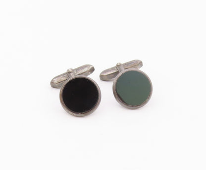 925 Sterling Silver  Vintage Minimalist Round Black Onyx Cuff Links  TR3441