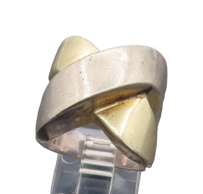 925 Silver  Vintage Two Tone X Crisscross Statement Ring Sz 7.5  RG26226
