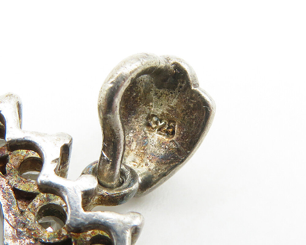 925 Sterling Silver  Vintage Cubic Zirconia Open Love Heart Pendant  PT14291