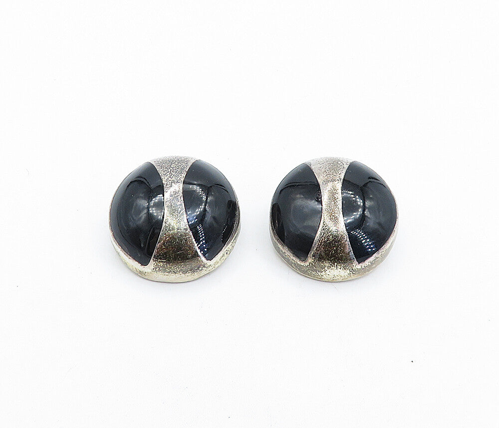 ZINA 925 Sterling Silver  Vintage Black Onyx Dome Non Pierce Earrings  EG2252
