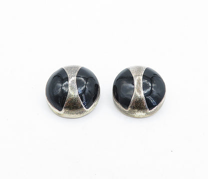 ZINA 925 Sterling Silver  Vintage Black Onyx Dome Non Pierce Earrings  EG2252