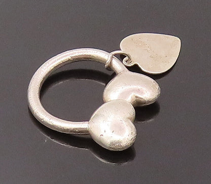 925 Silver  Vintage C Shaped Solid Love Heart & Dangling Heart Keychain TR3490