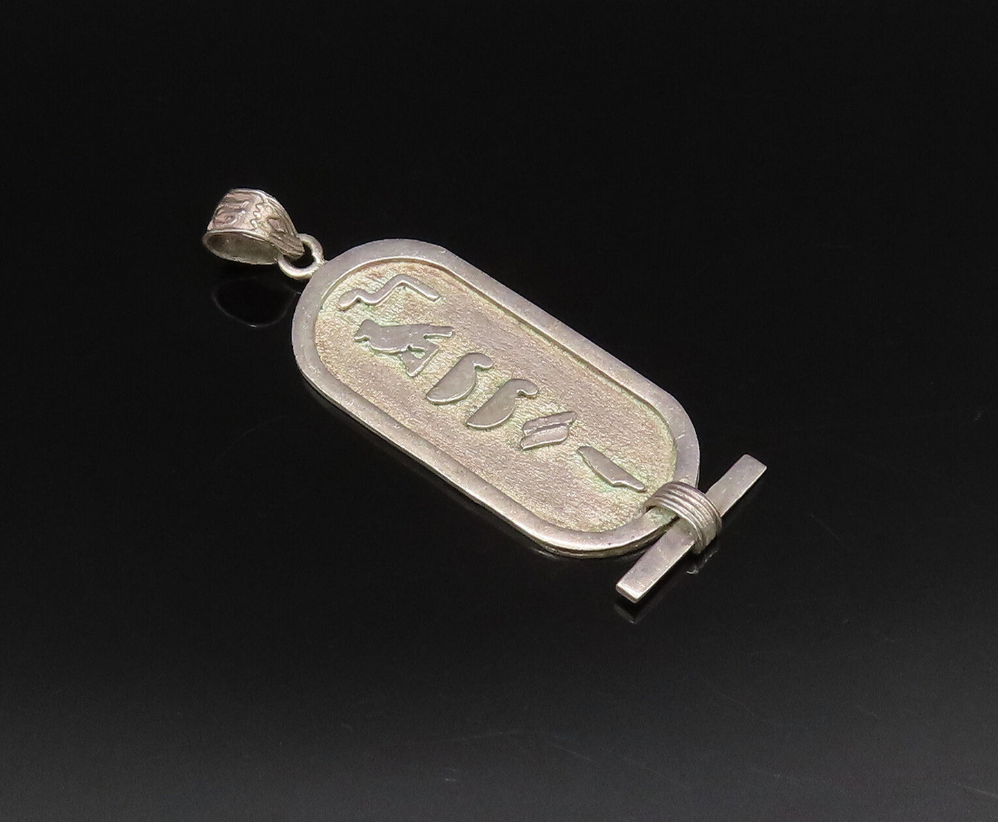 MIDDLE EAST 925 Silver  Vintage Carved Bird & Symbols Medal Pendant  PT21724